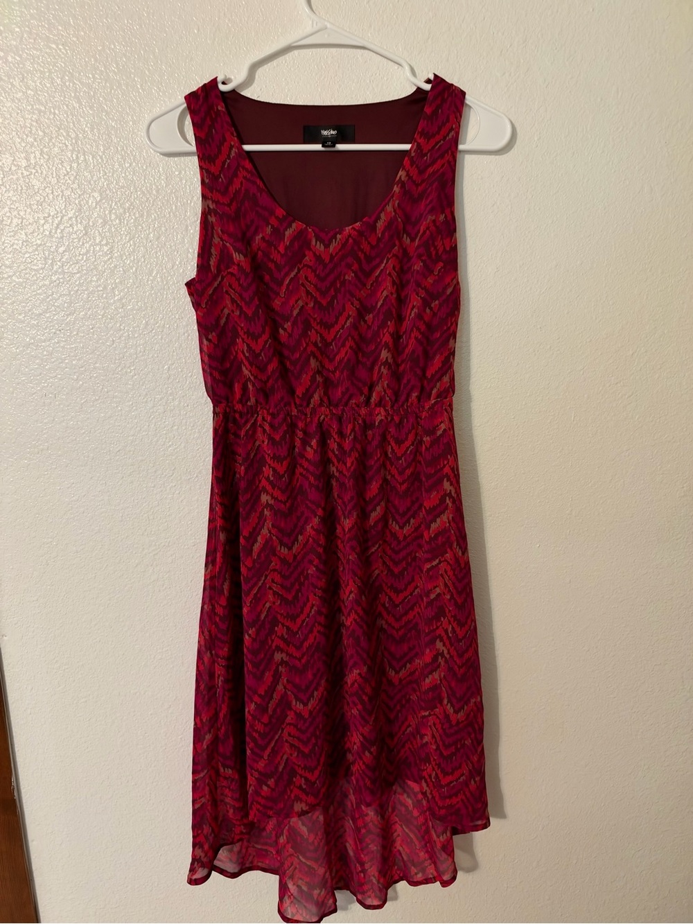 Sleeveless Red Chevron Midi Dress by Vestique